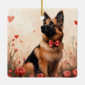 Belgischer Hirte mit Rose - Valentinstag Keramikornament (Rückseite)