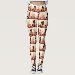 Belgischer Hirte mit Rose - Valentinstag Leggings