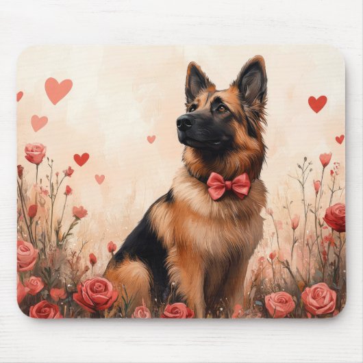 Belgischer Hirte mit Rose - Valentinstag Mousepad (Vorne)