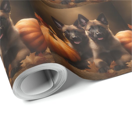 Belgischer Hirte Welpe Herbst Kürbis Geschenkpapier (Rolleneckpunkt)