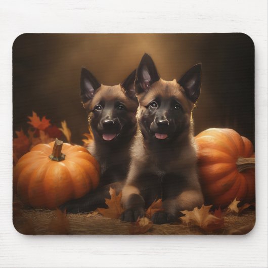 Belgischer Hirte Welpe Herbst Kürbis Mousepad (Vorne)