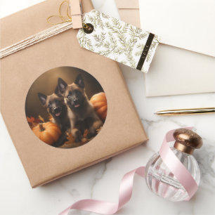 Belgischer Hirte Welpe Herbst Kürbis Runder Aufkleber