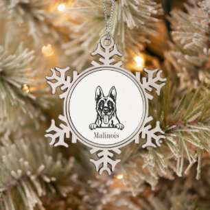 Belgischer Hund Malinois Schneeflocken Zinn-Ornament