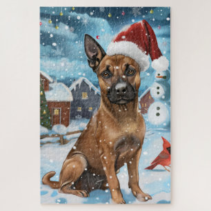 Belgischer Malinoi Hund Winterwunderland Weihnacht Puzzle