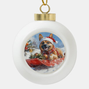Belgischer Malinoi im Schlitten Lass es schneien W Keramik Kugel-Ornament