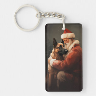 Belgischer Malinoi mit festlichem Weihnachtsmann W Schlüsselanhänger