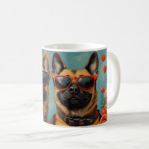 Belgischer Malinoi mit Herz Rosen Valentinstag Kaffeetasse