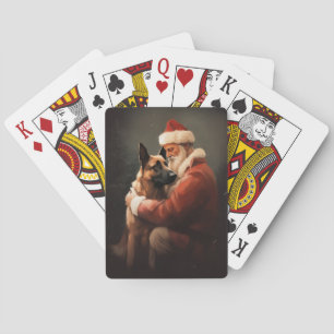 Belgischer Malinoi mit Santa Claus Festive Weihnac Spielkarten