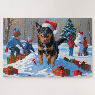Belgischer Malinoi-Weihnachtsfest-Schneeszene Puzzle