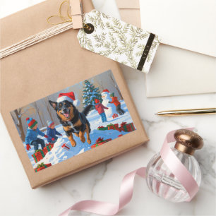 Belgischer Malinoi-Weihnachtsfest-Schneeszene Rechteckiger Aufkleber