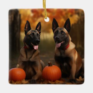 Belgischer Malinoi-Welpe Herbstfreude Kürbis  Keramikornament