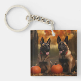 Belgischer Malinoi-Welpe Herbstfreude Kürbis Schlüsselanhänger