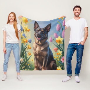 Belgischer Malinois Frühlingsblumenmalerei Fleecedecke