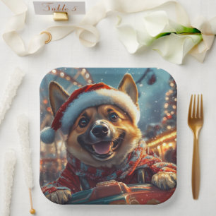 Belgischer Malinois-Hund Achterbahn Weihnachten  Pappteller