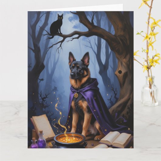Belgischer Malinois Hund Gemälde zu Halloween Karte (Gelbe Blume)