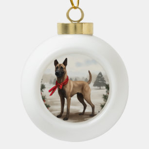 Belgischer Malinois Hund im Schnee Weihnachten Keramik Kugel-Ornament