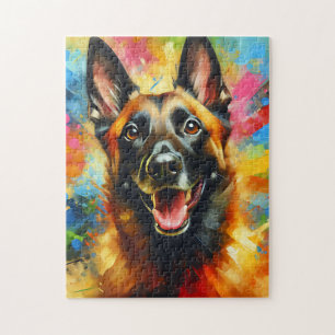 Belgischer Malinois Hund Porträt Acryl-Kunst Druck Puzzle