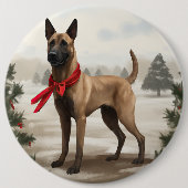 Belgischer Malinois-Hund zu Schneeschweihnachtsfes Button (Vorderseite)
