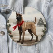 Belgischer Malinois-Hund zu Schneeschweihnachtsfes Button (Beispiel)