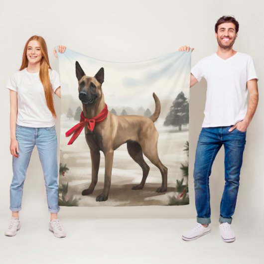 Belgischer Malinois-Hund zu Schneeschweihnachtsfes Fleecedecke (Beispiel)