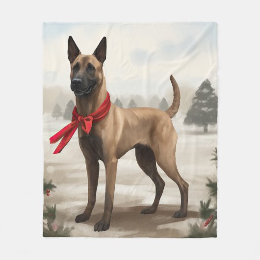 Belgischer Malinois-Hund zu Schneeschweihnachtsfes Fleecedecke (Vorderseite)