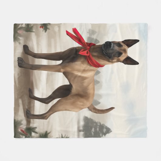 Belgischer Malinois-Hund zu Schneeschweihnachtsfes Fleecedecke (Vorderseite (Horizontal))
