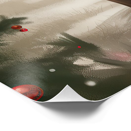 Belgischer Malinois-Hund zu Schneeschweihnachtsfes Poster (Ecke)