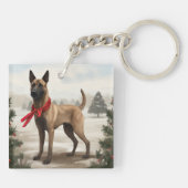 Belgischer Malinois-Hund zu Schneeschweihnachtsfes Schlüsselanhänger (Rückseite)