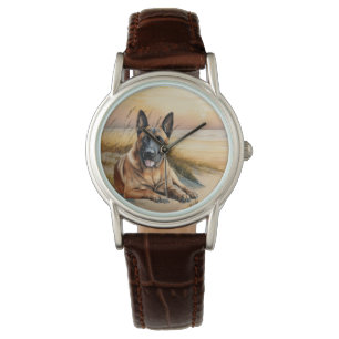 Belgischer Malinois-Hundefan Sandstrand Armbanduhr