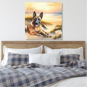 Belgischer Malinois-Hundefreund Sandstrand Leinwanddruck