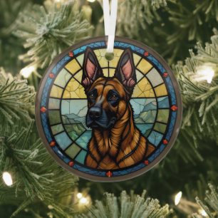 Belgischer Malinois im Buntglasstil Illustration Ornament Aus Glas