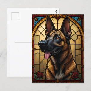 Belgischer Malinois im Stil von Buntglas-Illustrat Postkarte