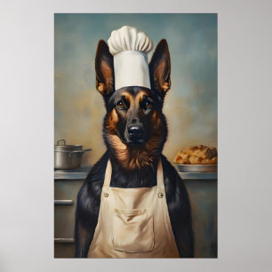 Belgischer Malinois in Kochmütze Poster, Haustier Poster