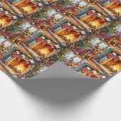 Belgischer Malinois Kamin mit Weihnachtslichtern Geschenkpapier (Ecke)