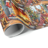 Belgischer Malinois Kamin mit Weihnachtslichtern Geschenkpapier (Rolleneckpunkt)