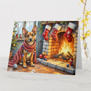 Belgischer Malinois Kamin mit Weihnachtslichtern Karte