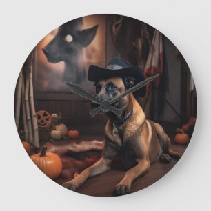 Belgischer Malinois Kürbisse Halloween Gruselig Große Wanduhr
