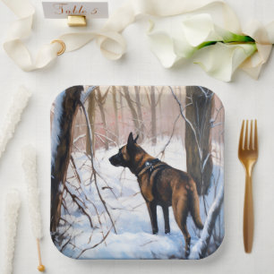 Belgischer Malinois Lass es schneien Weihnachten Pappteller