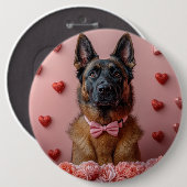 Belgischer Malinois mit Rosen - Valentinstag  Button (Vorne & Hinten)