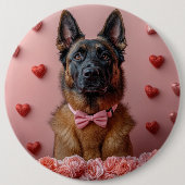 Belgischer Malinois mit Rosen - Valentinstag  Button (Vorderseite)