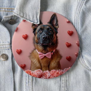 Belgischer Malinois mit Rosen - Valentinstag Button