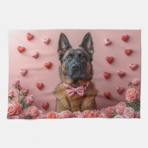 Belgischer Malinois mit Rosen - Valentinstag Geschirrtuch