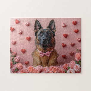 Belgischer Malinois mit Rosen - Valentinstag  Puzzle