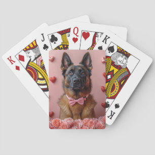 Belgischer Malinois mit Rosen - Valentinstag Spielkarten