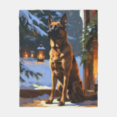 Belgischer Malinois mit Weihnachtslichtern Feierta Fleecedecke (Vorderseite)