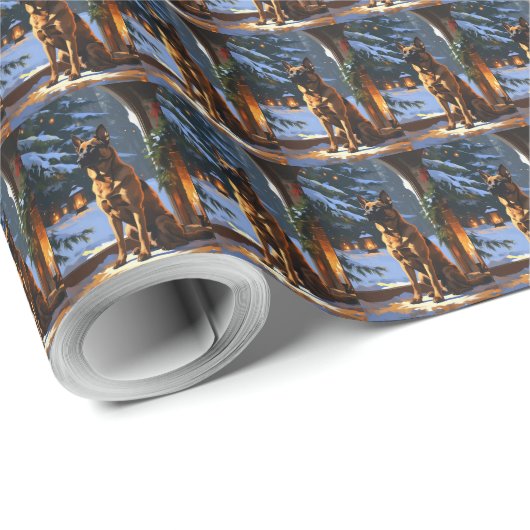 Belgischer Malinois mit Weihnachtslichtern Feierta Geschenkpapier (Rolleneckpunkt)