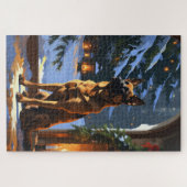 Belgischer Malinois mit Weihnachtslichtern Feierta Puzzle (Horizontal)
