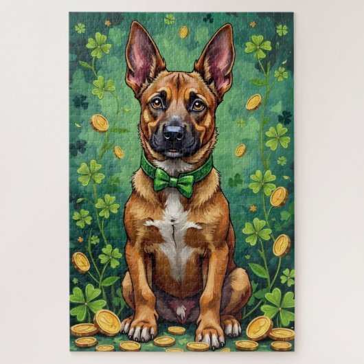 Belgischer Malinois St. Patrick’s Day Glückshund Puzzle (Vertikal)