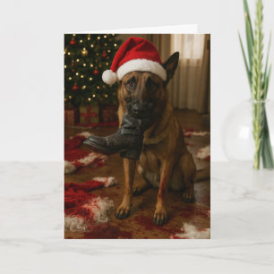 Belgischer Malinois und Weihnachtskarte von Santa Feiertagskarte