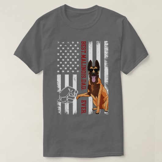 Belgischer Malinois-Vater Hunde Amerikanische Flag T-Shirt (Design vorne)